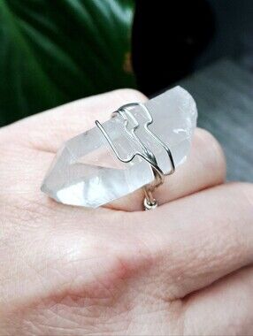 Raw Clear Quartz Crystal Wire Wrap Ring 5